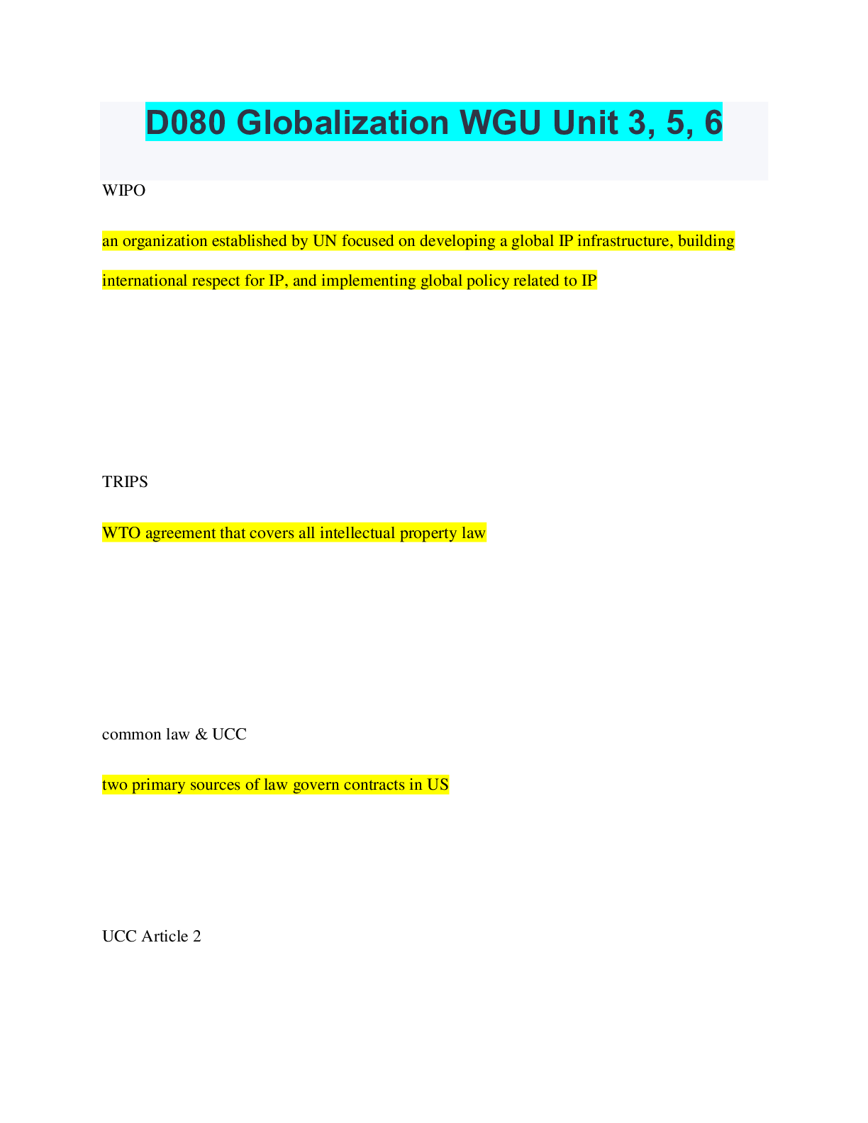 Preview of D080 Globalization WGU Unit 3, 5, 6